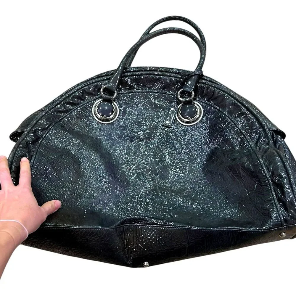 Abro Dark Green Large Bowling Style Leather Tote Bag